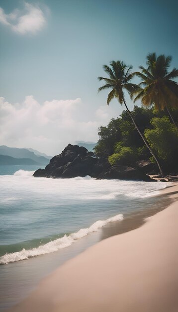 Playa tropical con palmeras y rocas Paisaje marítimo