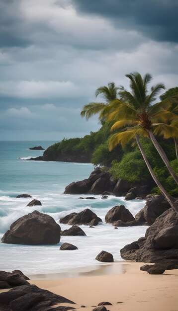 Playa tropical con palmeras y rocas Seychelles