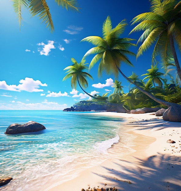 Playa tropical con palmeras en las Seychelles