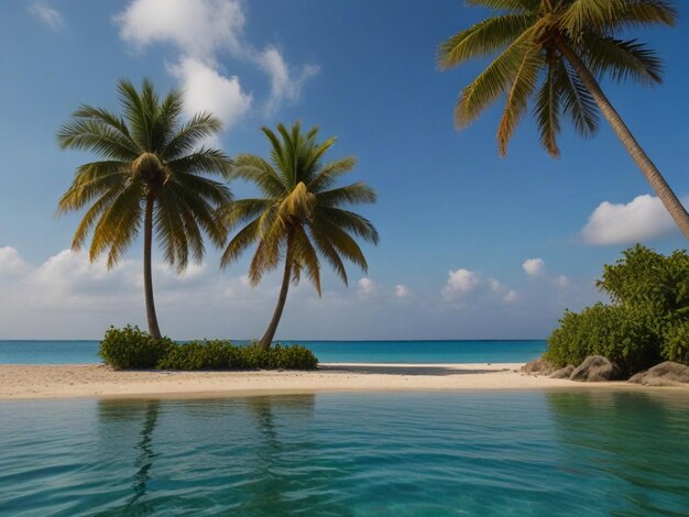 Playa tropical en una pequeña isla con palmeras