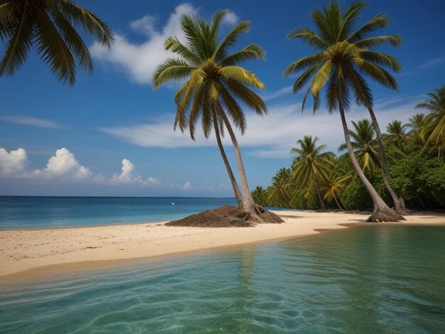 Playa tropical en una pequeña isla con palmeras