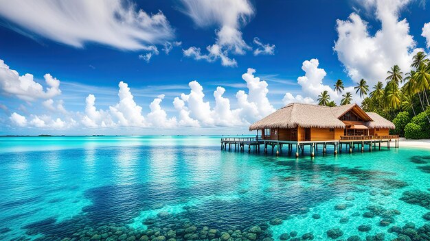 Playa tropical en una pequeña isla con palmeras