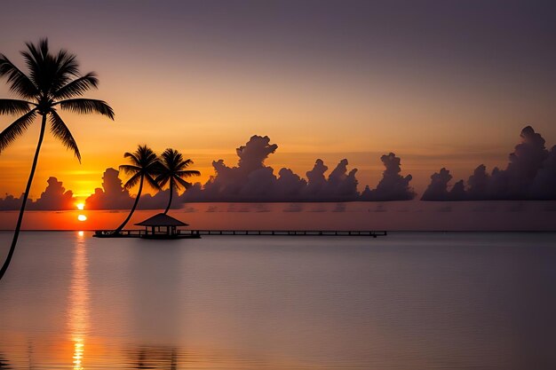 Foto playa tropical puesta de sol anime vista