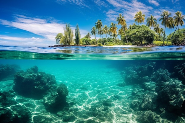 La playa tropical con reflejos del océano