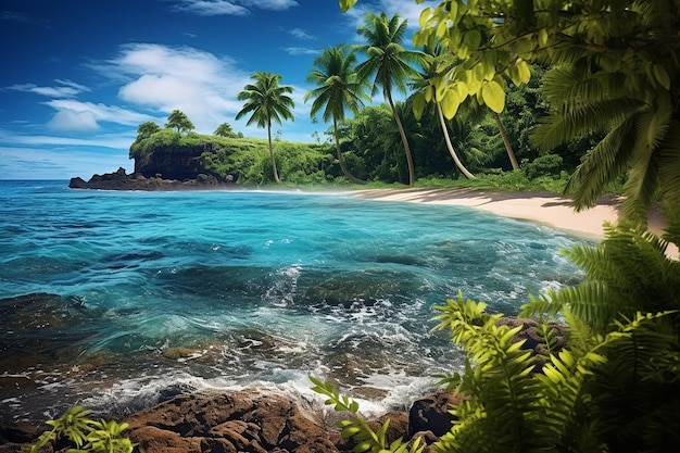 La playa tropical con la selva como telón de fondo