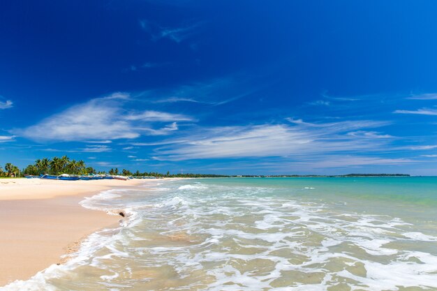 Playa tropical en Sri Lanka. Vacaciones de verano y concepto de vacaciones para el turismo.