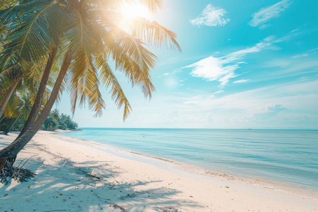 Playa tropical de verano con arena blanca y cocoteros