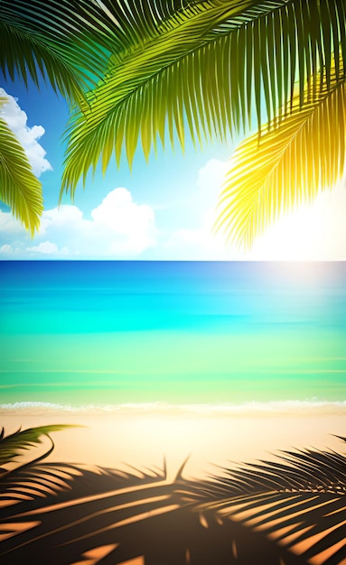 Playa tropical con vistas al océano y a las palmeras
