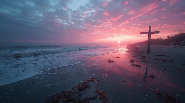 Foto una playa vacía al amanecer con un simple papel tapiz de madera