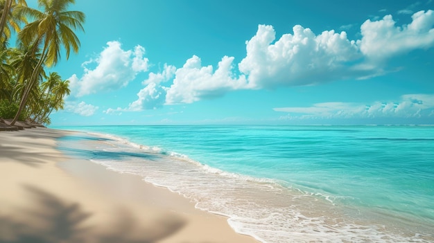 playa vacía bordeada de palmeras acariciada por el mar turquesa