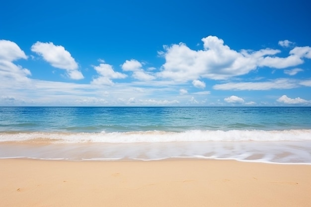 Playa de verano con cielo azul y nubes de fondo