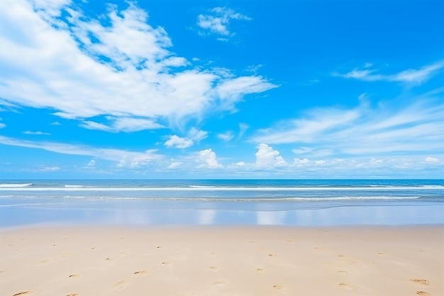 Foto playa de verano con cielo azul y nubes de fondo