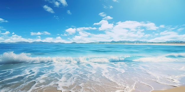 playa de verano en un día soleado con cielo azul y océano azul