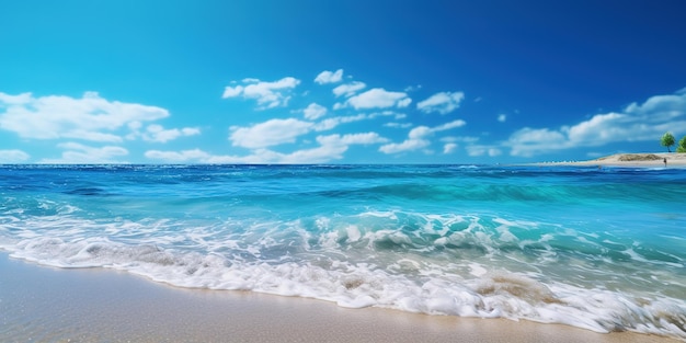 playa de verano en un día soleado con cielo azul y océano azul
