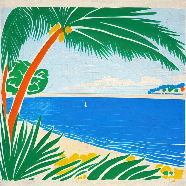 Foto playa de verano ilustración retro estilo anime pintura de paisaje artístico