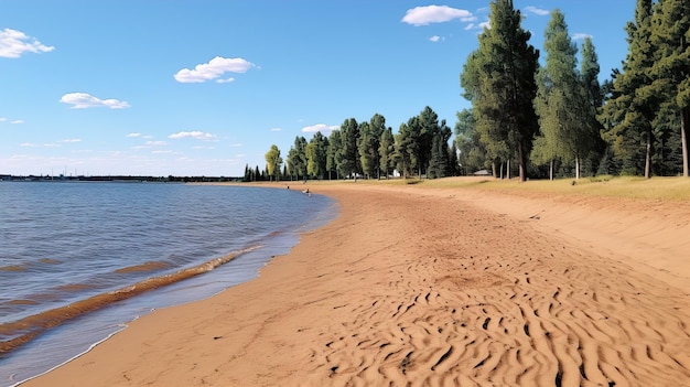 una playa con una vista del lago y los árboles de alta definición hd imagen fotográfica creativa