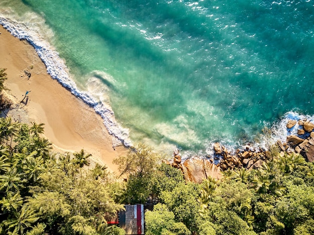 Playa en la vista superior aérea de Seychelles