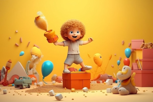 Playful Kids 3D Render do Dia das Crianças IA Gerativa