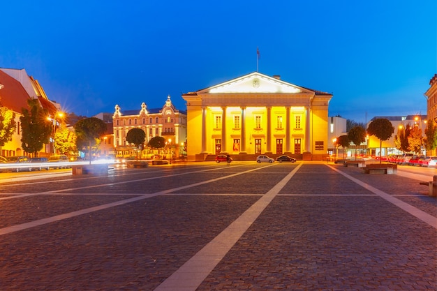 Plaza del Ayuntamiento en la Ciudad Vieja en la noche de Vilnius, Lituania, Países Bálticos