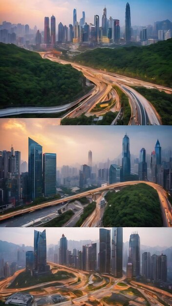 La plaza de la carretera urbana y el horizonte del paisaje arquitectónico en Chongqing