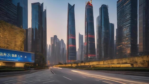 Plaza de la carretera urbana y el horizonte del paisaje arquitectónico en Chongqing