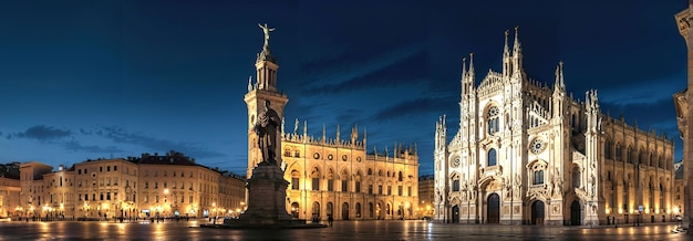 La plaza de la catedral del Duomo por la noche