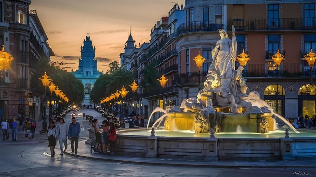 Foto plaza de cibeles en el anochecer de madrid