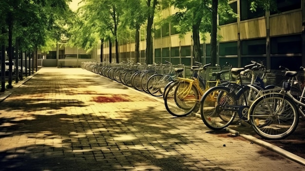 Plazas de aparcamiento vacías para bicicletas al aire libre Italia IA generativa