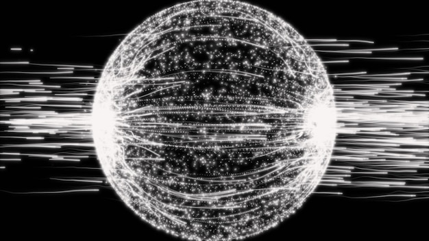 Plexo geométrico abstracto de color blanco Fondo de globo esférico con líneas móviles puntos y triángulos