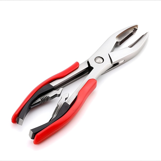 Pliers con mango de goma roja y cuerpo de acero inoxidable un diseño de artículos de BG limpios y en blanco aislados de Han