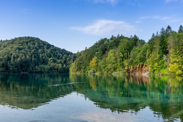 Plitvicer Seen in Kroatien schöne Sommerlandschaft mit türkisfarbenem Wasser