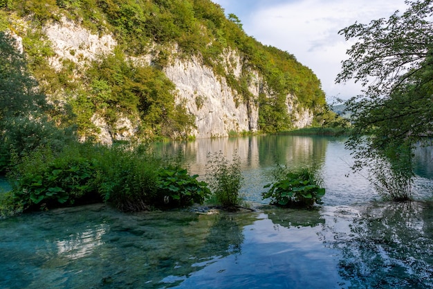 Plitvicer Seen in Kroatien schöne Sommerlandschaft mit türkisfarbenem Wasser