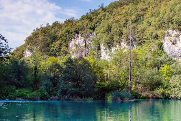 Plitvicer Seen in Kroatien schöne Sommerlandschaft mit türkisfarbenem Wasser