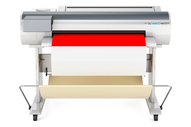 Plotter de impressora de grande formato com renderização 3D da bandeira Monacan da Indonésia isolada em fundo branco