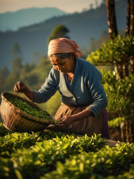 Foto plucker de chá tibetano em darjeeling crafting worldrenowned darjeeling tea