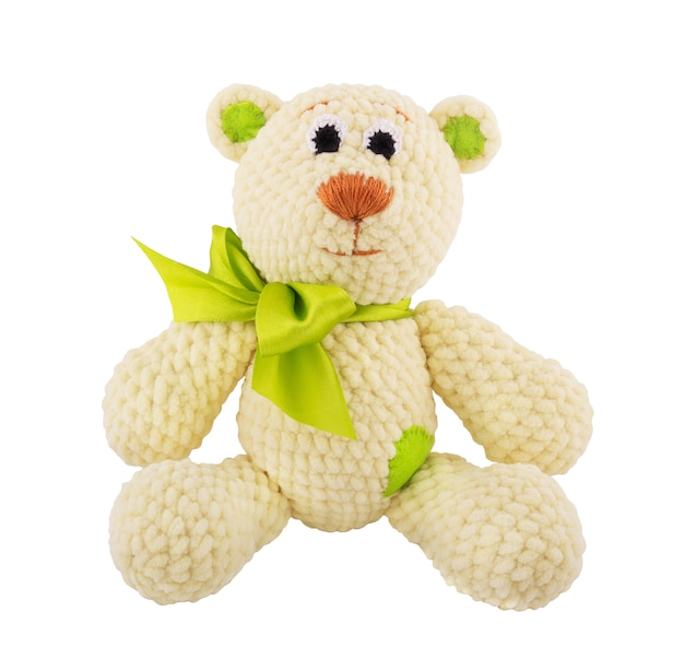 Plüsch gestrickter Teddybär mit grüner Schleife