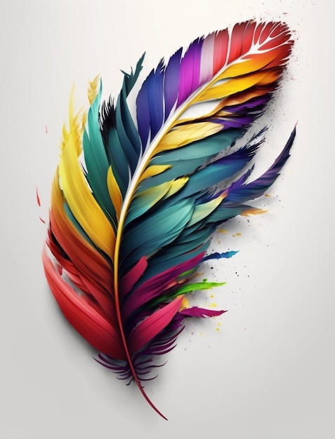 Una pluma de colores está pintada con diferentes colores y la palabra "amor".