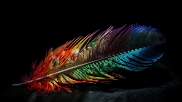 Una pluma de colores con fondo negro