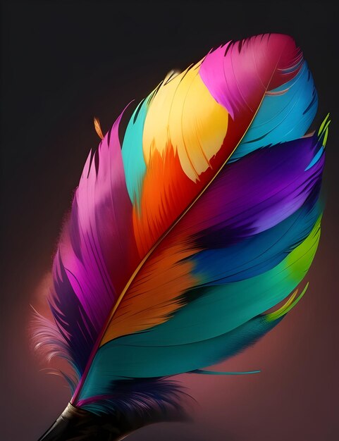 Una pluma colorida está pintada con diferentes colores.