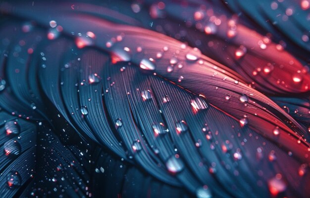 Foto una pluma colorida con gotas de agua en ella vibrantes sombras de arco iris