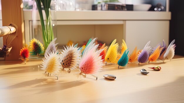 Foto una pluma colorida en una mesa