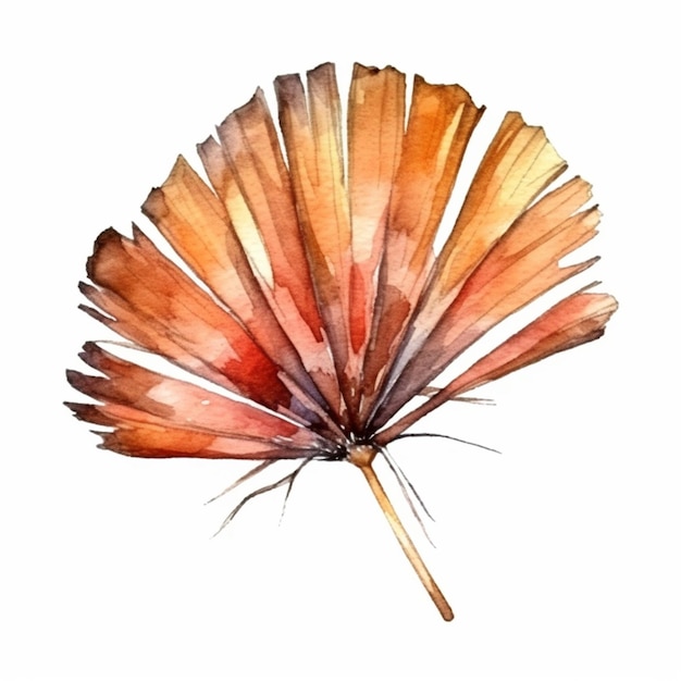 La pluma es naranja y marrón en estilo acuarela.