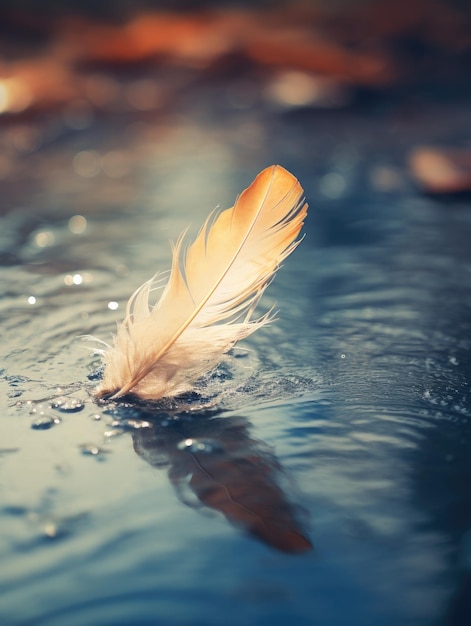 Una pluma flotando en el agua