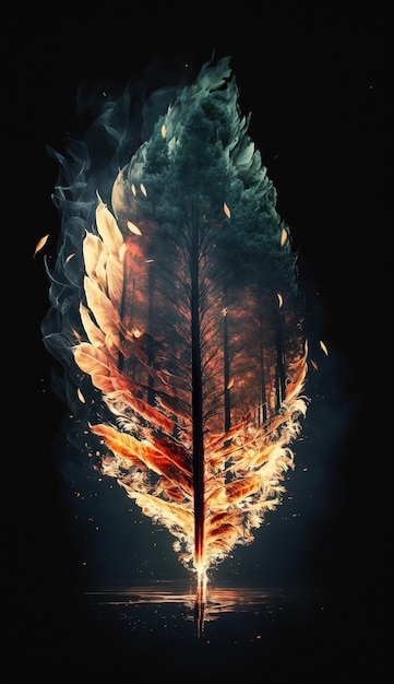 Una pluma de fuego con una llama encima.