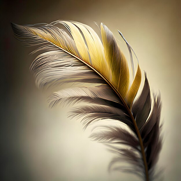 Pluma de pájaro amarillo suave y delicada