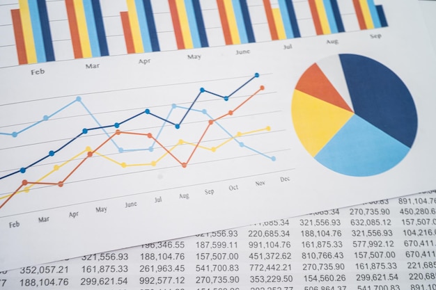 Pluma en papel gráfico o cuadriculado Estadísticas de cuentas financieras y concepto de datos comerciales