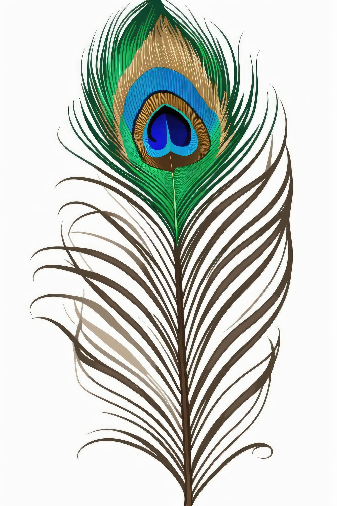 Pluma de pavo real sobre fondo blanco Ilustración elegante