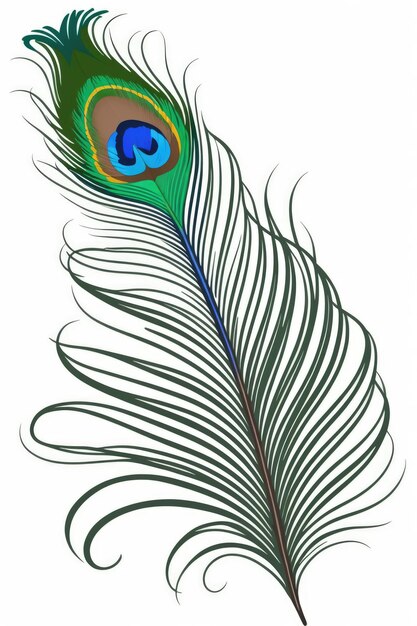 Pluma de pavo real sobre fondo blanco Ilustración elegante