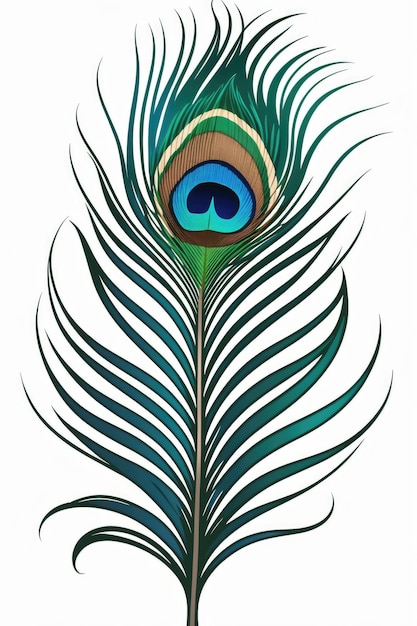 Pluma de pavo real sobre fondo blanco Ilustración elegante