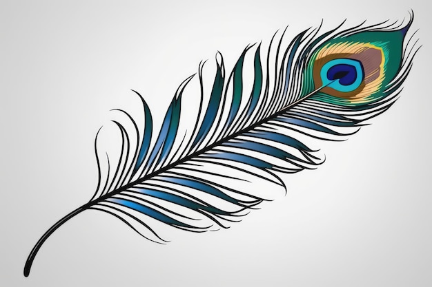 Pluma de pavo real sobre fondo blanco Ilustración elegante